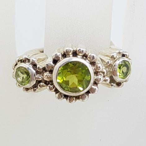 Sterling Silver 3 Peridots in Circles Ring