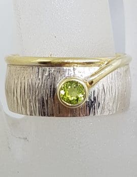 Sterling Silver Peridot Wide Band Ring - with Gold Plate