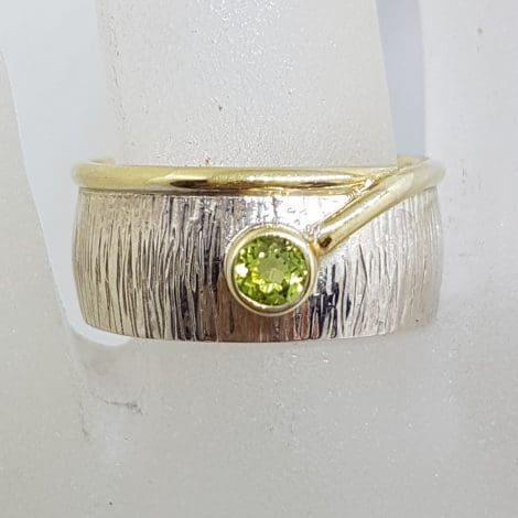 Sterling Silver Peridot Wide Band Ring - with Gold Plate