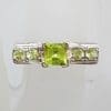 Sterling Silver Peridot - Square and Round - Bridge Set Ring