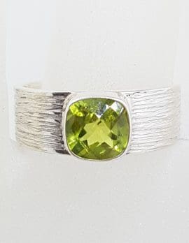 Sterling Silver Peridot Square in Wide Band Ring