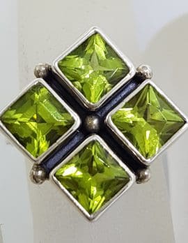 Sterling Silver Peridot Large Square Cluster Ring