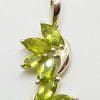 Sterling Silver Peridot Long Leaf Design Pendant on Silver Chain