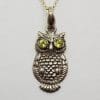 Sterling Silver Peridot Owl Pendant on Silver Chain