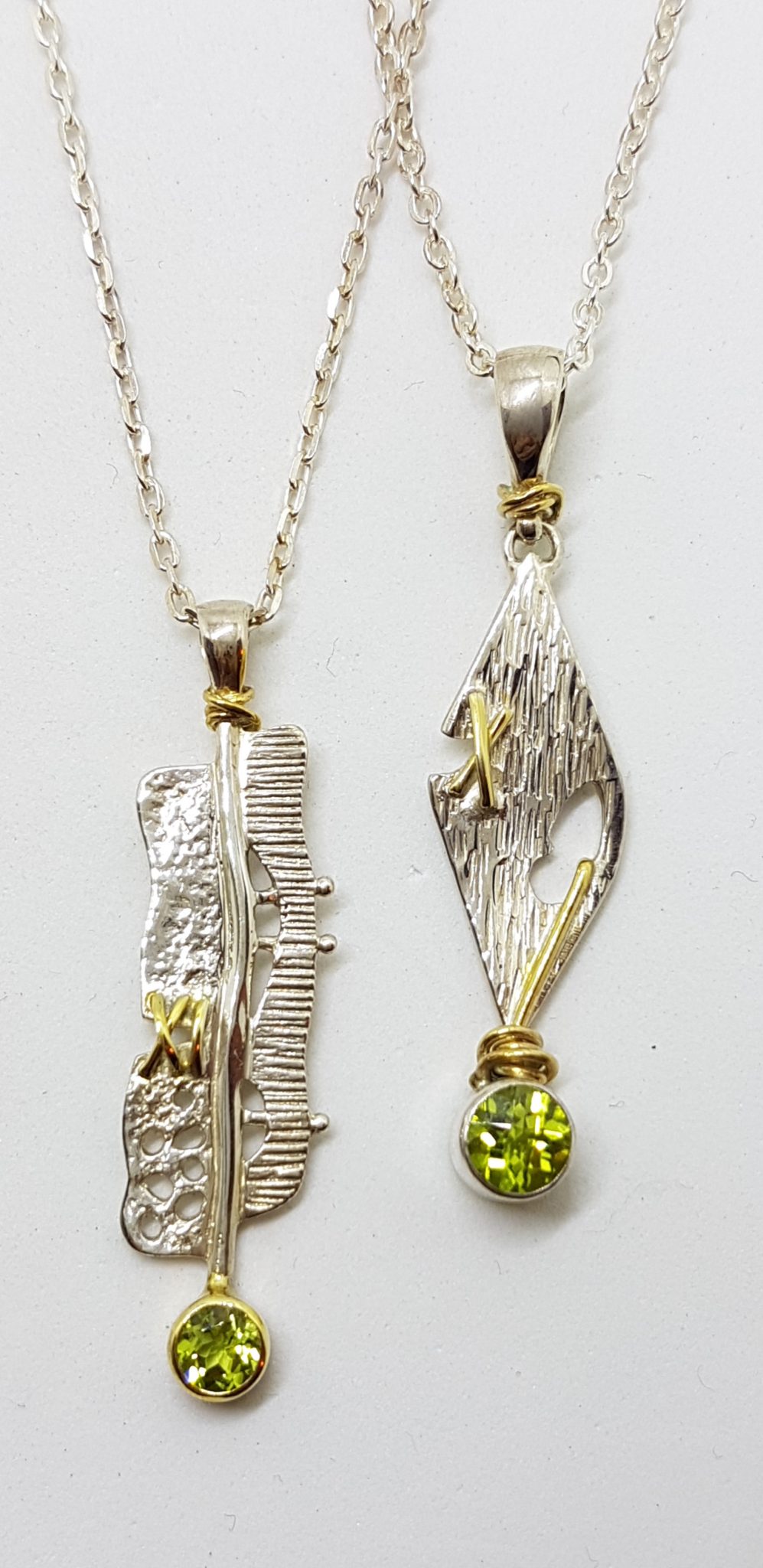 20200804_005152 Sterling Silver & Gold Plate Long Peridot Pendant on Silver Chain