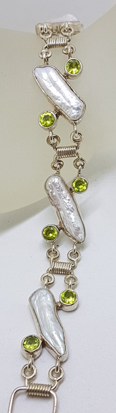 Sterling Silver Peridot & Blister Pearl Bracelet
