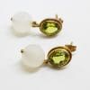 9ct Yellow Gold Peridot & Moonstone Ball Drop Earrings - Handmade