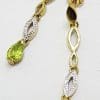 9ct Yellow Gold Peridot & Diamond Long Drop Earrings