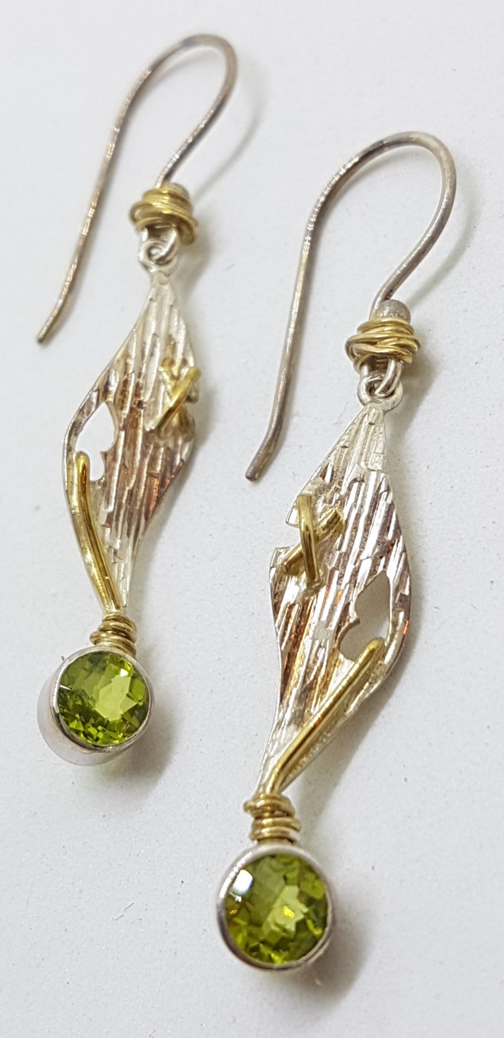 20200804_075951 Sterling Silver & Gold Plate Long Peridot Drop Earrings