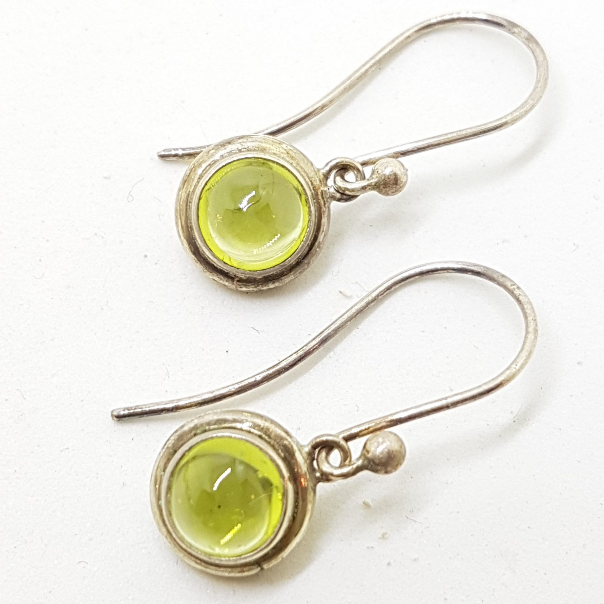 Sterling Silver Round Cabochon Peridot Drop Earrings