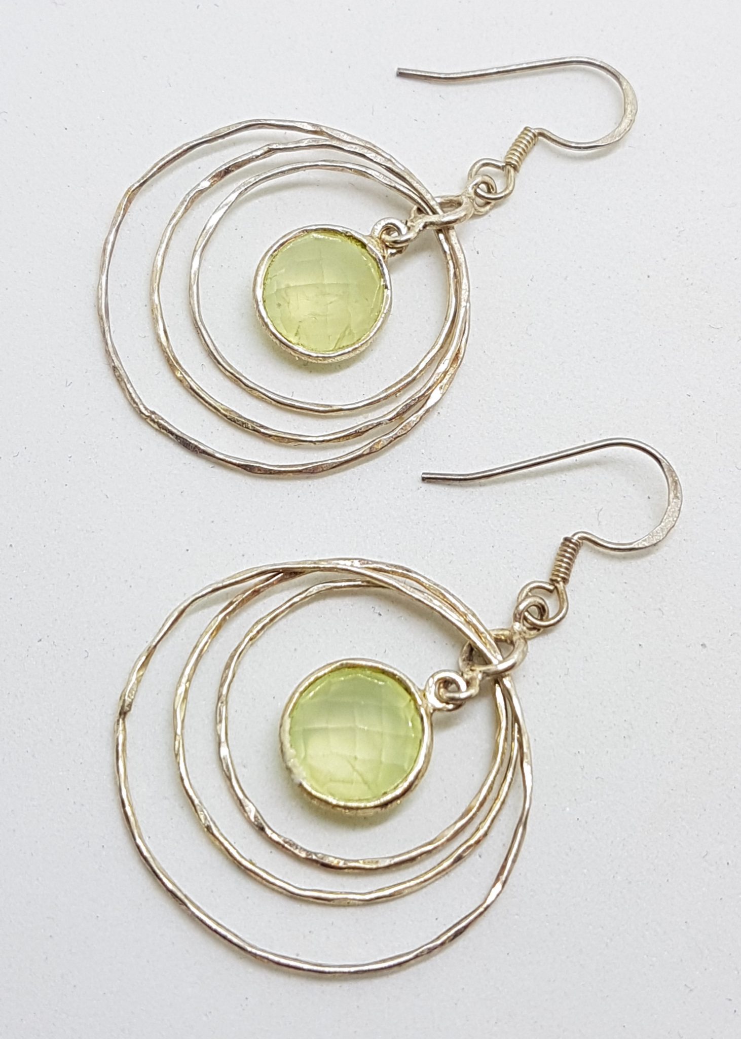 Sterling Silver Prehnite Big Round Circle Drop Earrings