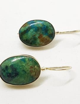 Sterling Silver Large Oval Azurite Earrings
