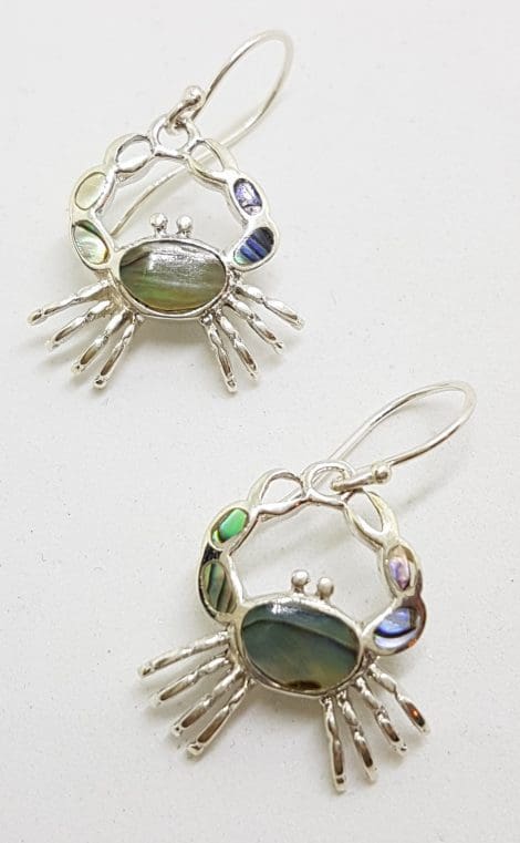 Sterling Silver Paua Shell Crab Drop Earrings