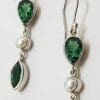 Sterling Silver Green Quartz and Pearl Long Drop Earrings