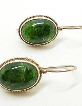 Sterling Silver Oval Green Diopside Drop Earrings