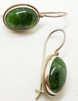 Sterling Silver Oval Green Diopside Drop Earrings