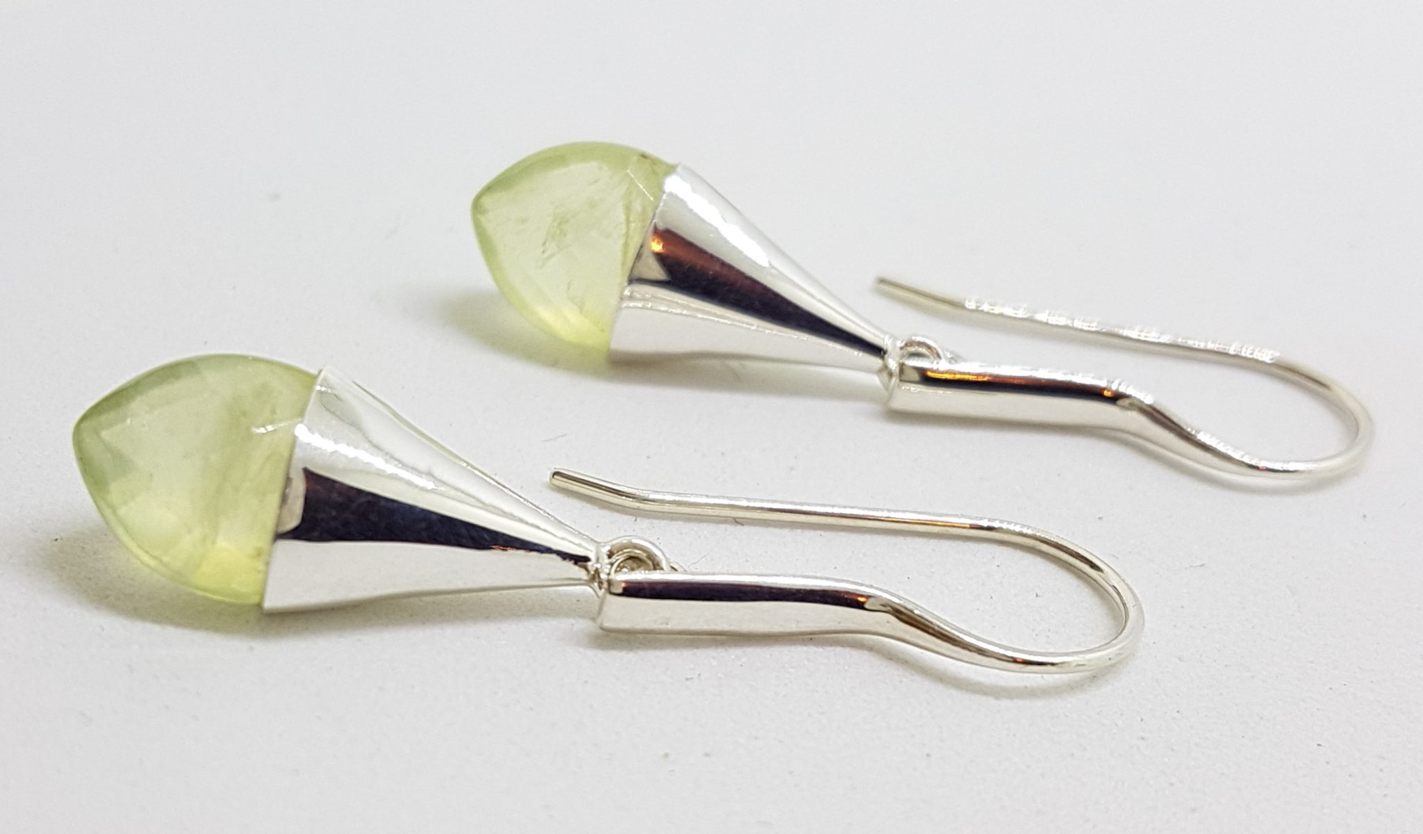 Sterling Silver Pointy Prehnite in Long Cone Drop Earrings