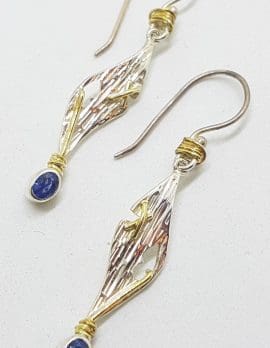 Sterling Silver & Gold Plate Long Sapphire Drop Earrings