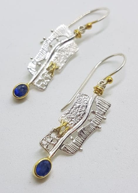 Sterling Silver & Gold Plate Long Sapphire Drop Earrings