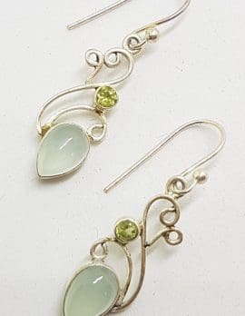 Sterling Silver Chalcedony & Peridot Ornate Drop Earrings