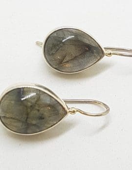 Sterling Silver Teardrop / Pear Shape Cabochon Cut Labradorite Drop Earrings