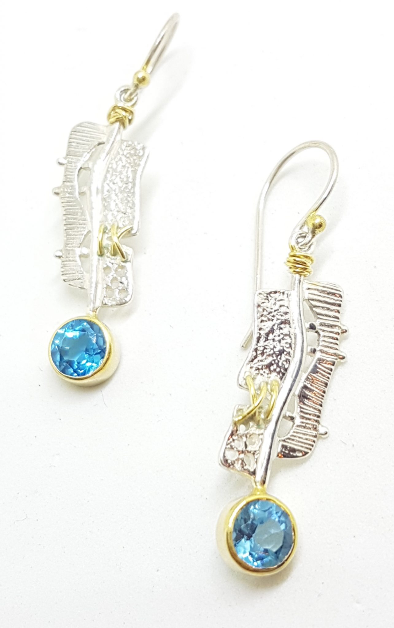 20200808_121110 Sterling Silver & Gold Plate Long Blue Topaz Drop Earrings