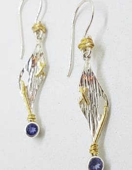 Sterling Silver & Gold Plate Long Iolite Drop Earrings