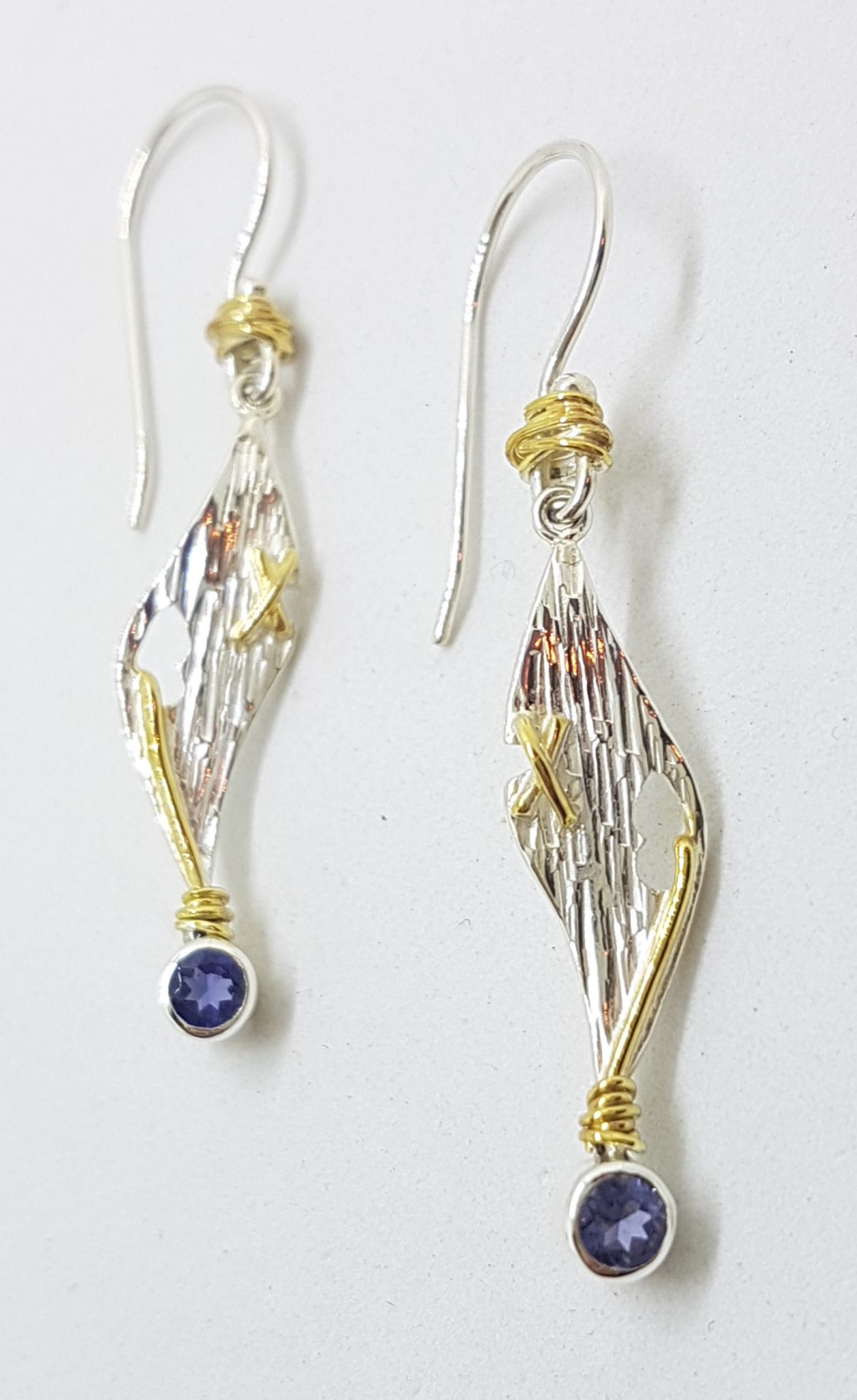 20200808_121636 Sterling Silver & Gold Plate Long Iolite Drop Earrings
