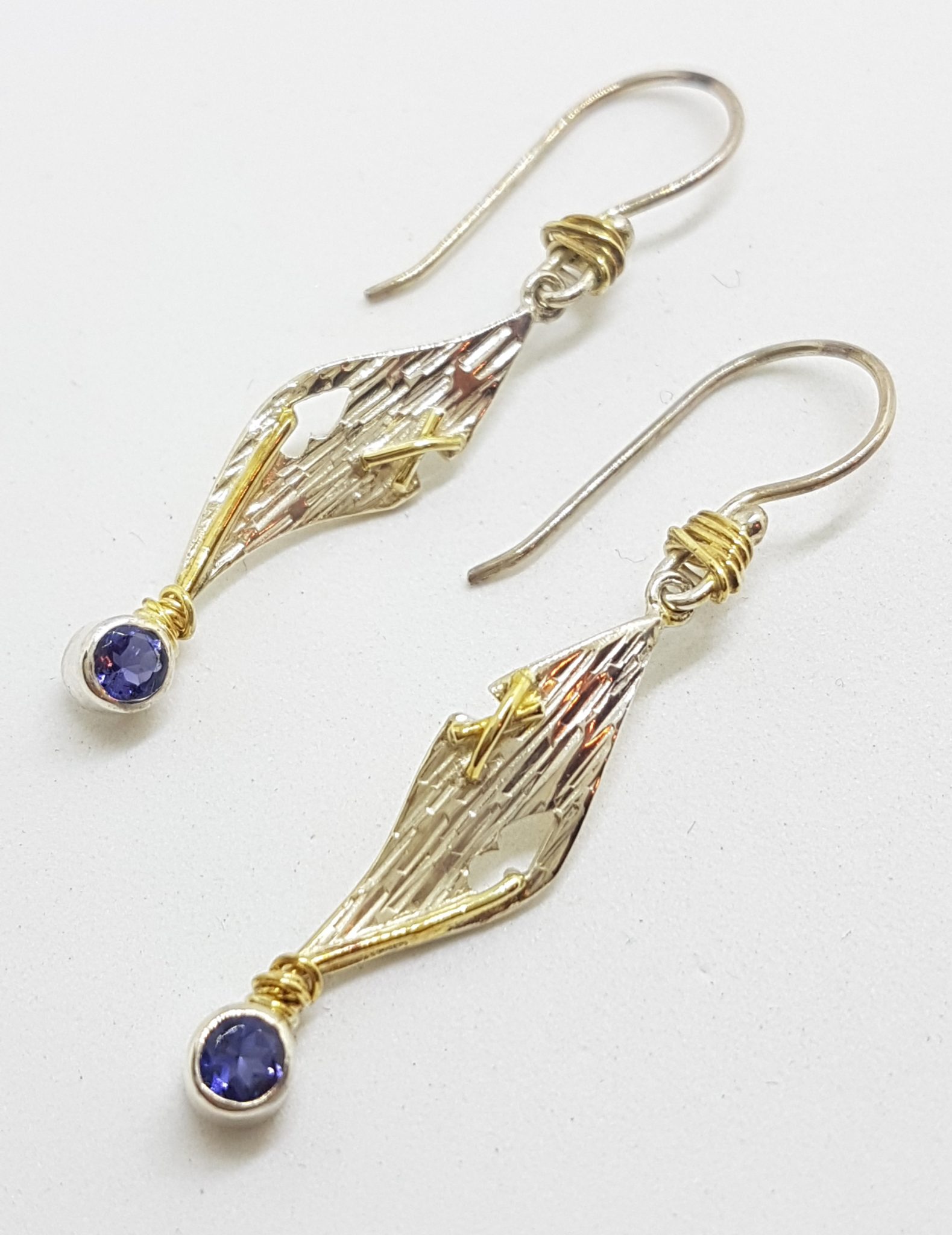 20200808_121809 Sterling Silver & Gold Plate Long Iolite Drop Earrings