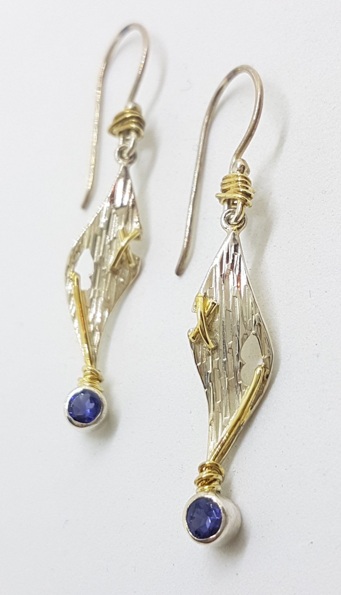 20200808_121829 Sterling Silver & Gold Plate Long Iolite Drop Earrings