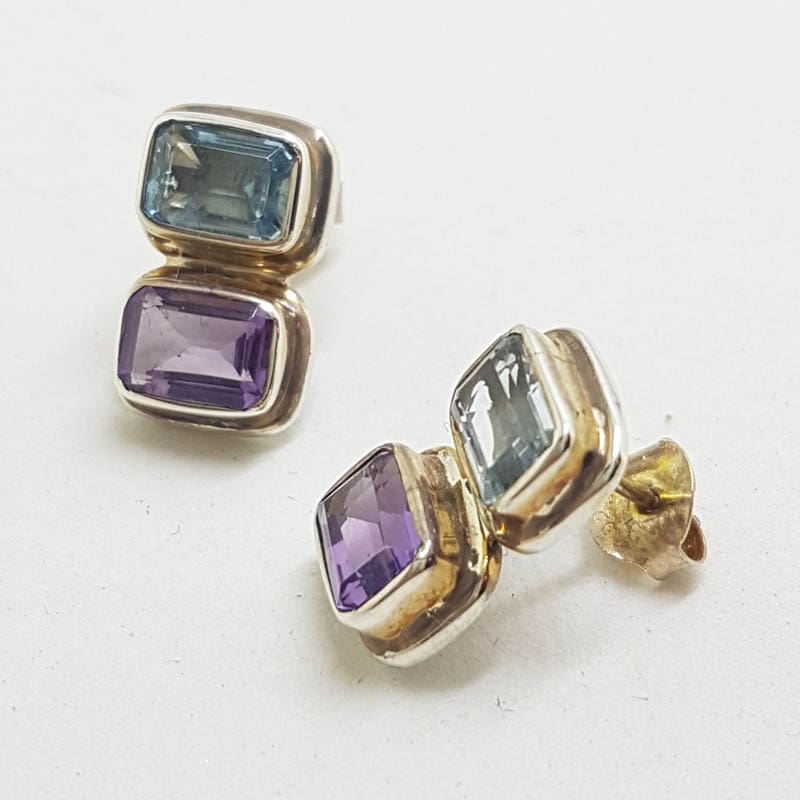 20200808_122222 Sterling Silver Rectangular Amethyst and Topaz Stud Earrings