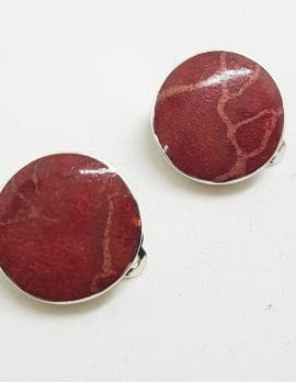 Sterling Silver Round Clip-On Earrings - Coral