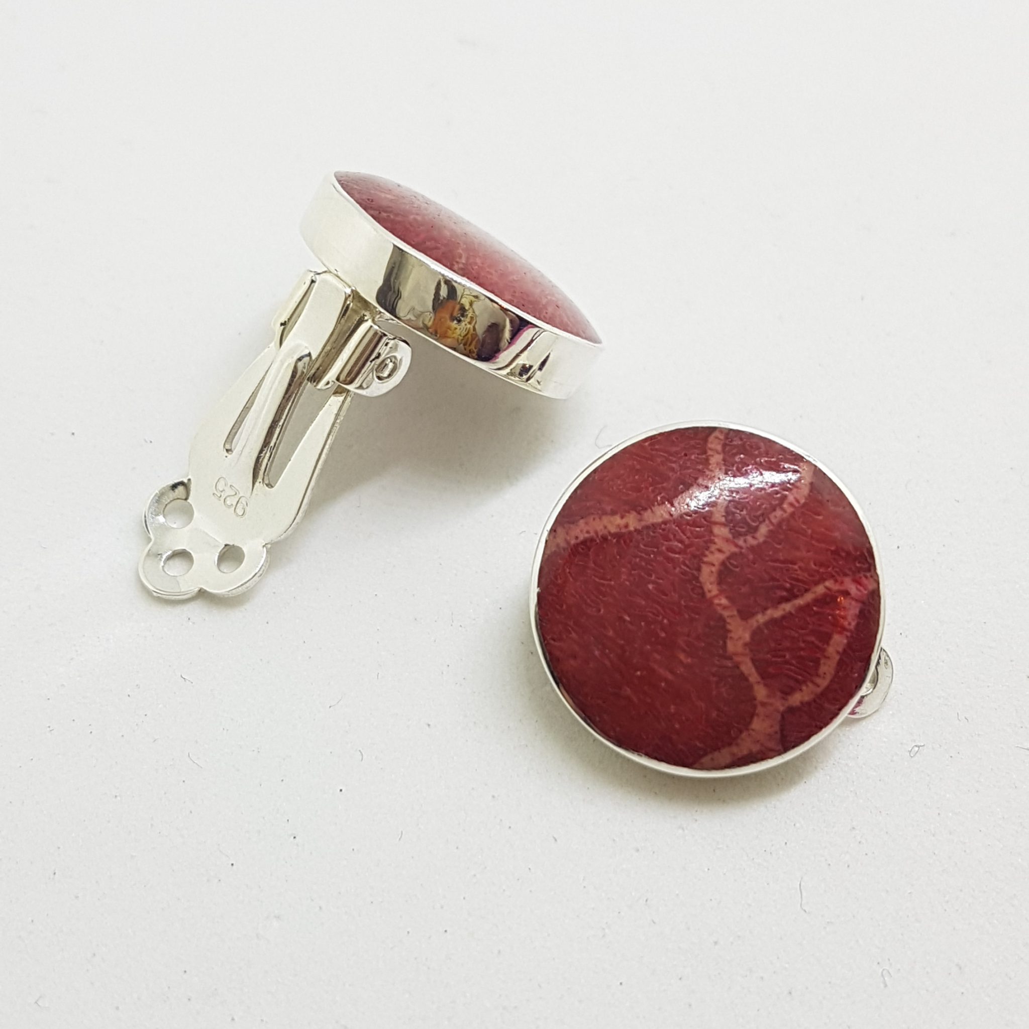 20200808_125706 Sterling Silver Round Clip-On Earrings - Coral