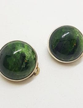 Sterling Silver Round Clip-On Earrings - Diopside