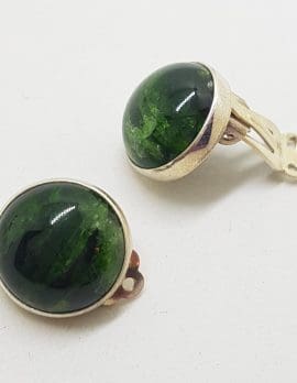 Sterling Silver Round Clip-On Earrings - Diopside