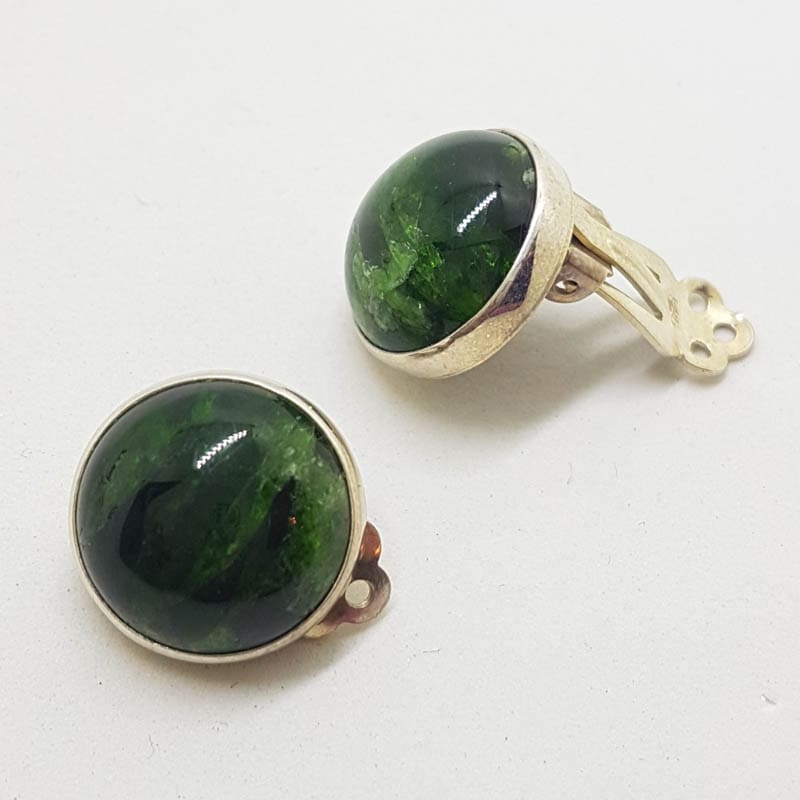 20200808_125736 Sterling Silver Round Clip-On Earrings - Diopside