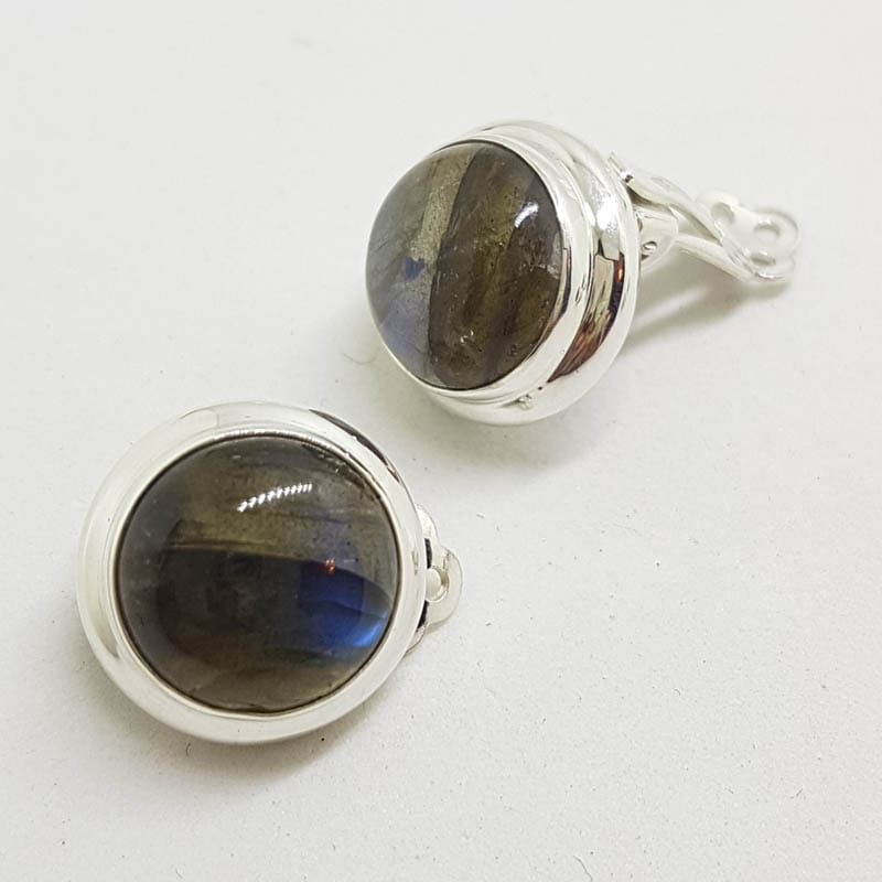 Sterling Silver Round Clip-On Earrings - Labradorite