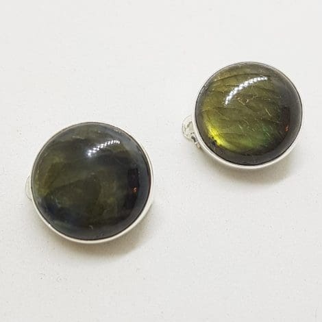 Sterling Silver Round Clip-On Earrings - Labradorite