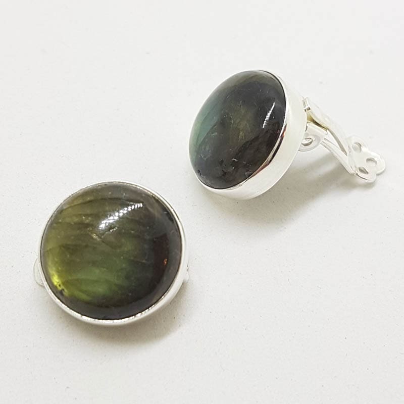 20200808_125850 Sterling Silver Round Clip-On Earrings - Labradorite