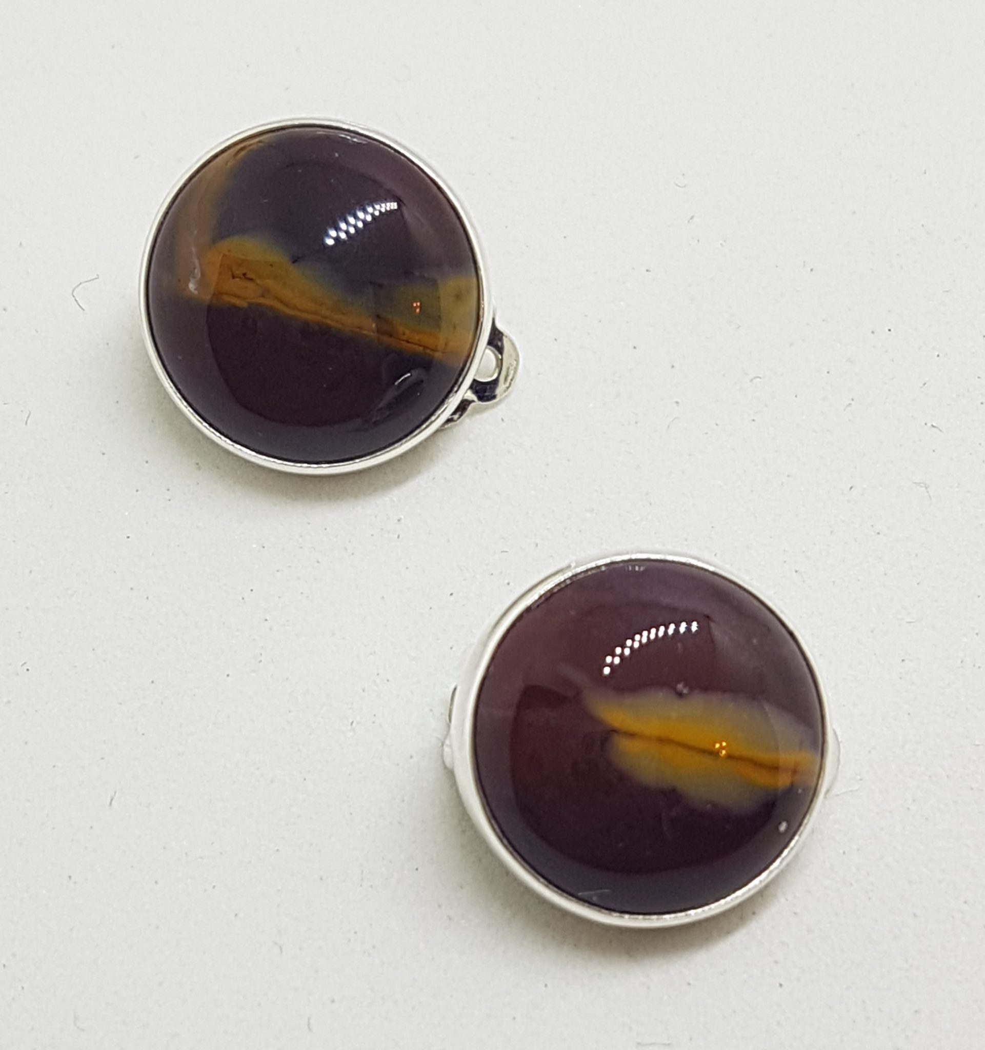 Sterling Silver Round Clip-On Earrings - Mookaite