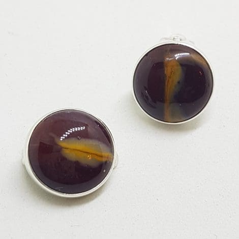 Sterling Silver Round Clip-On Earrings - Mookaite