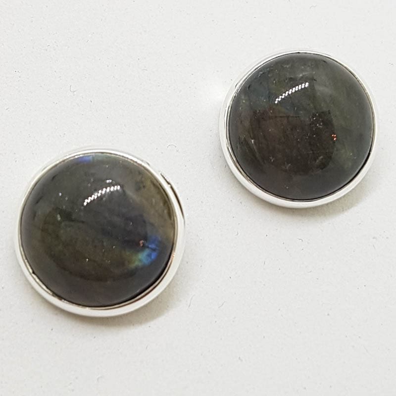20200808_130046 Sterling Silver Round Clip-On Earrings - Labradorite