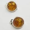 Sterling Silver Round Clip-On Earrings - Amber