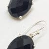 Sterling Silver Oval Faceted Onyx Drop Earrings