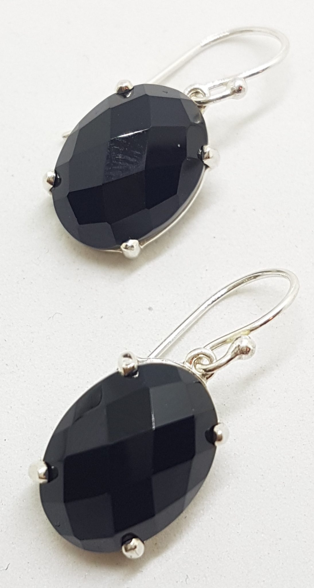 20200808_130237 Sterling Silver Oval Faceted Onyx Drop Earrings