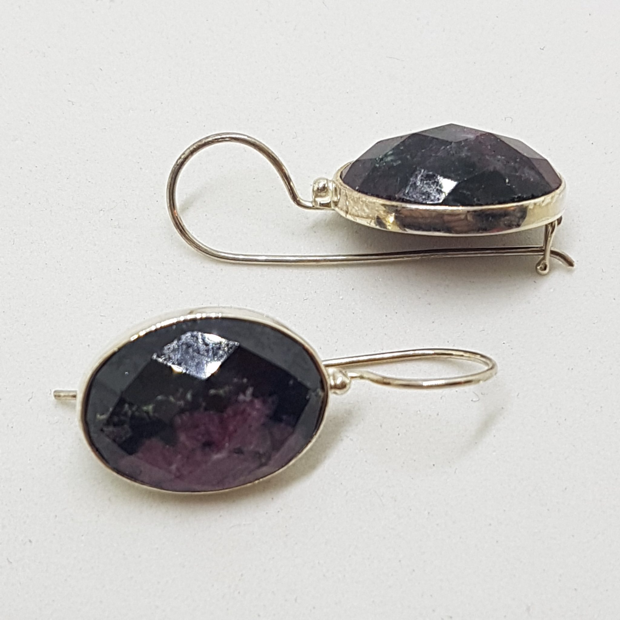 Sterling Silver Ruby Zoisite Large Oval Drop Earrings