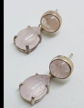 Sterling Silver Round and Pear Shape / Teardrop Morganite Drop Stud Earrings