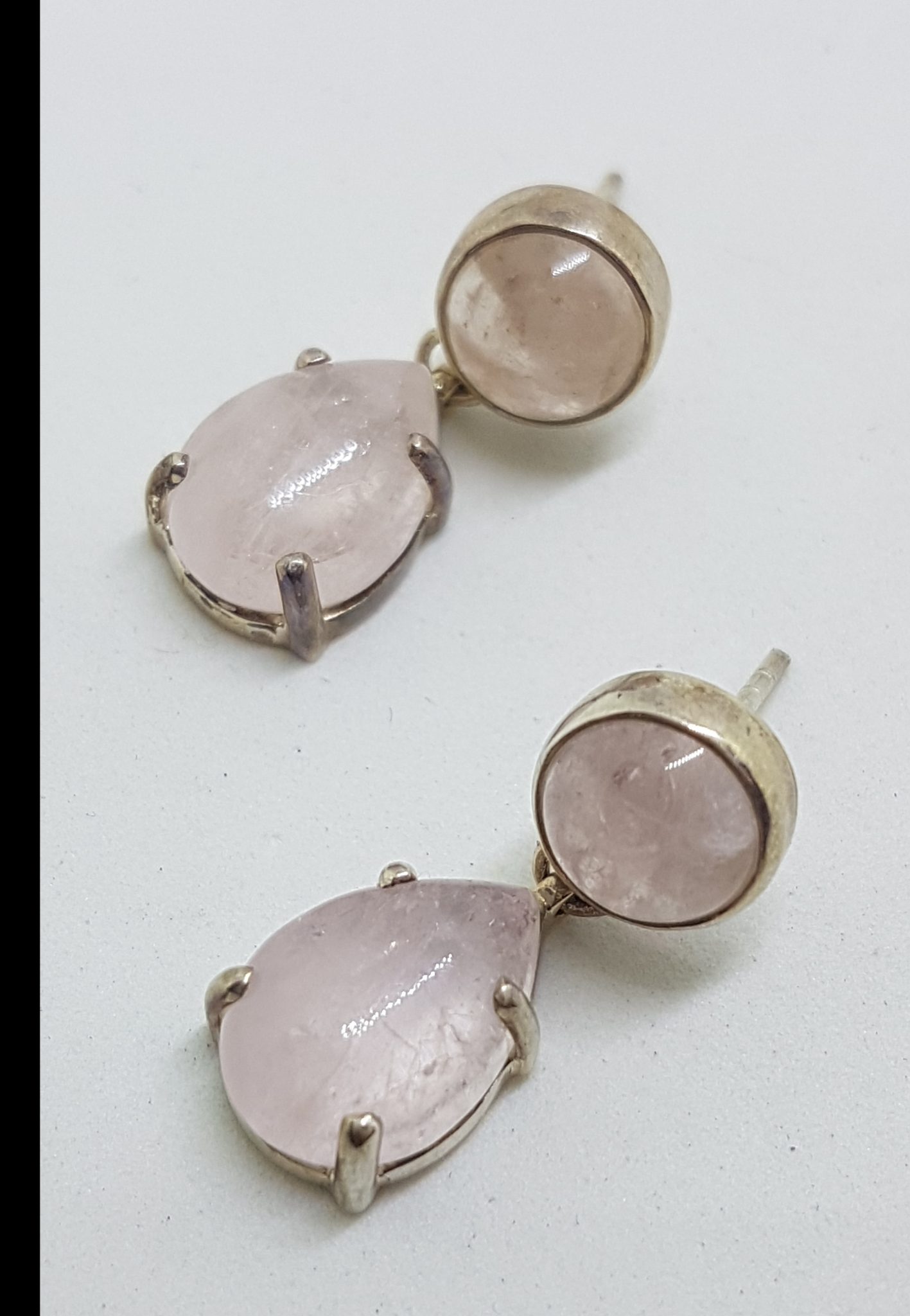 20200808_130945 Sterling Silver Round and Pear Shape / Teardrop Morganite Drop Stud Earrings