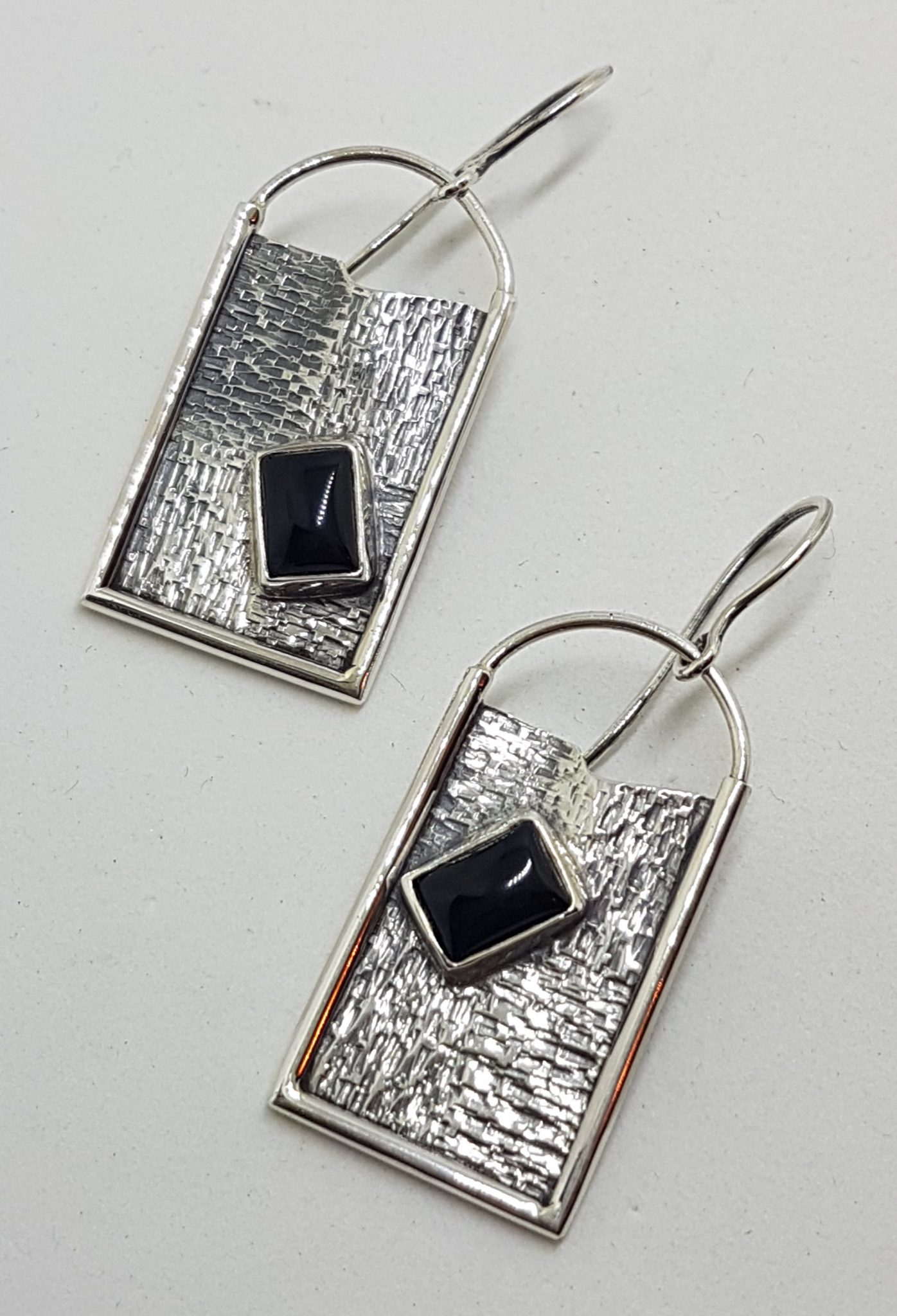 Sterling Silver Onyx Large Rectangular Drop Earrings