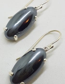 Sterling Silver Large Oval Hematite Iron Ore Drop Earrings